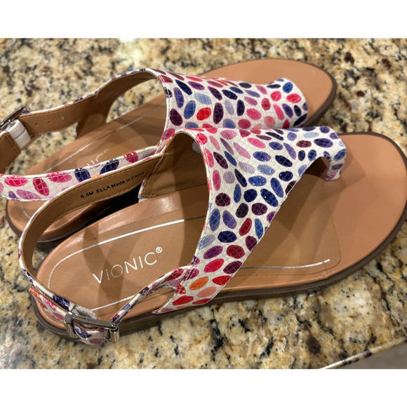 Vionic Sandals Citrine Ella Flats Size 6.5 Multi Color Leather Sling Back - Picture 1 of 5